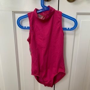 Pink motionwear leotard with floral mesh